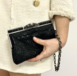 CHANEL python and rhinestones black evening clutch