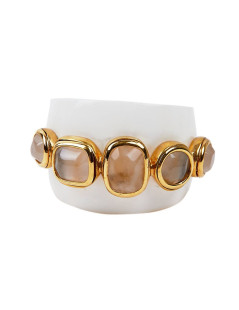 GOOSSENS Cuff Bracelet in White Resin and Rock Crystal Cabochons