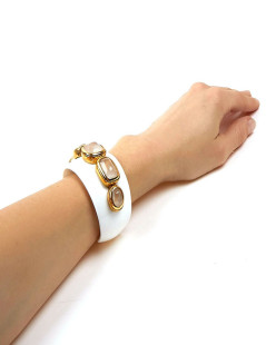 GOOSSENS Cuff Bracelet in White Resin and Rock Crystal Cabochons