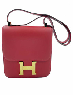 HERMES Constance Bag in Rouge Casaque Swift Leather