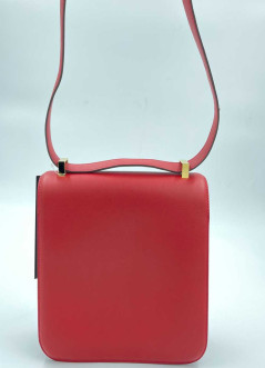 HERMES Constance Bag in Rouge Casaque Swift Leather