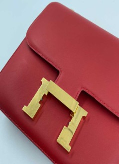 HERMES Constance Bag in Rouge Casaque Swift Leather