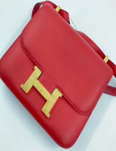 HERMES Constance Bag in Rouge Casaque Swift Leather