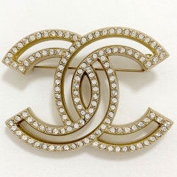 Broche CHANEL Double C strass et métal doré