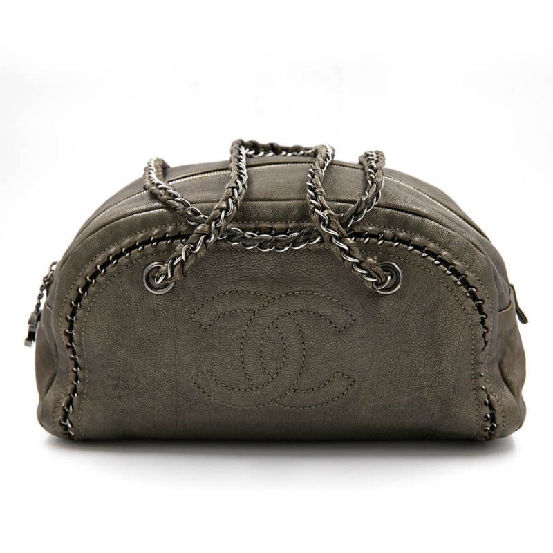 Chanel Metallic Bronze Leather Luxe Ligne Chain Tote