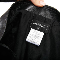 Jupe longue CHANEL T 44 en cuir d'agneau noir