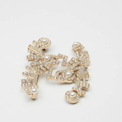 CHANEL Large CC Brooch in Gilt Metal, Pearls and Rhinestones