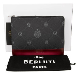 Pochette Nino BERLUTI en toile et cuir framboise