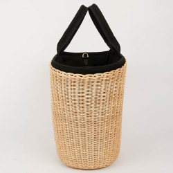 PRADA Bag in Natural Wicker and Black Cotton Canvas