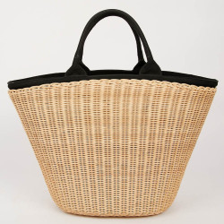 PRADA Bag in Natural Wicker and Black Cotton Canvas