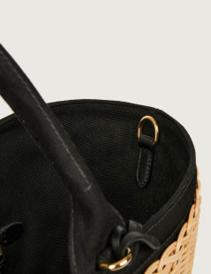 PRADA Bag in Natural Wicker and Black Cotton Canvas