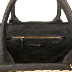 PRADA Bag in Natural Wicker and Black Cotton Canvas