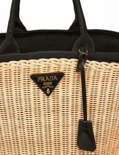 Sac Oscar PRADA en osier et doublure en tissu noir