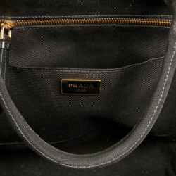 PRADA Bag in Natural Wicker and Black Cotton Canvas