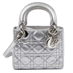 Mini Lady DIOR en cuir argent 