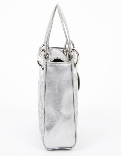 Mini Lady DIOR en cuir argent 