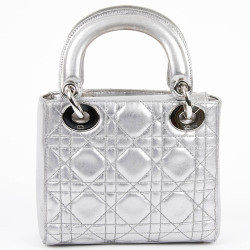 Mini Lady DIOR en cuir argent 