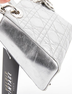 Mini Lady DIOR en cuir argent 