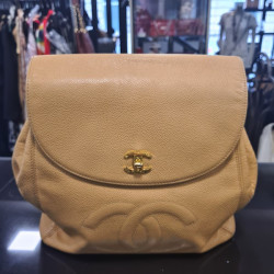 Sac à dos CHANEL cuir grainé beige