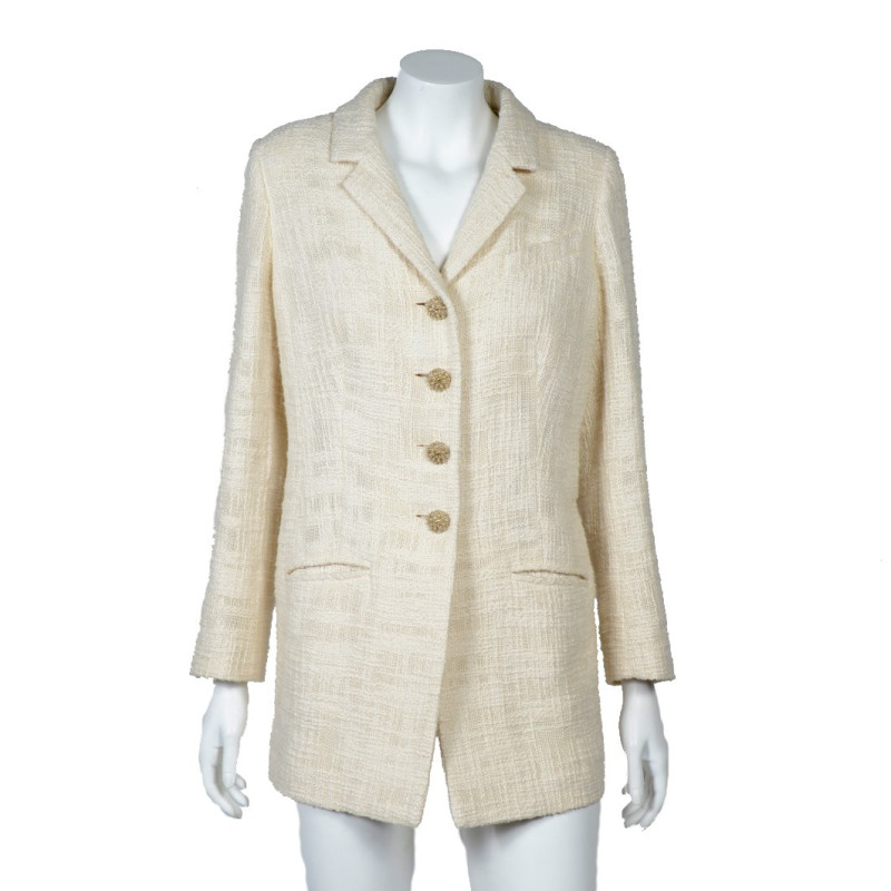 CHANEL long ivory tweed 'Paris Bombay' Jacket size 38EU