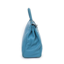 Sac HERMES Kelly II 35 en cuir de veau swift bleu izmir avec bandoulière