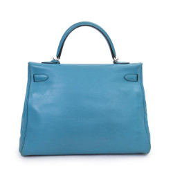 Sac HERMES Kelly II 35 en cuir de veau swift bleu izmir avec bandoulière