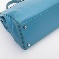 Sac HERMES Kelly II 35 en cuir de veau swift bleu izmir avec bandoulière