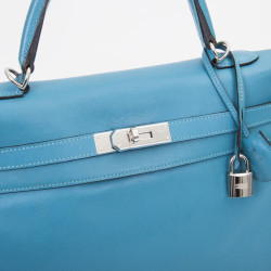 Sac HERMES Kelly II 35 en cuir de veau swift bleu izmir avec bandoulière