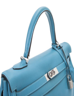 Sac HERMES Kelly II 35 en cuir de veau swift bleu izmir avec bandoulière