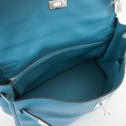 Sac HERMES Kelly II 35 en cuir de veau swift bleu izmir avec bandoulière