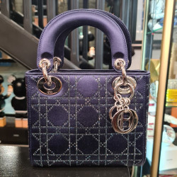 Mini Lady DIOR Handbag in Midnight Blue Satin Fabric and Rhinestones