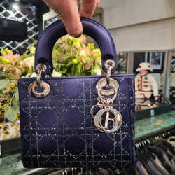 Mini Lady Dior satin bleu cannage strass