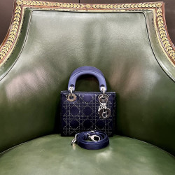 Mini Lady Dior satin bleu cannage strass