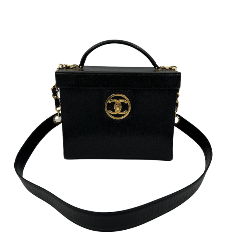 Chanel black caviar leather cosmetic case at Jills Consignment