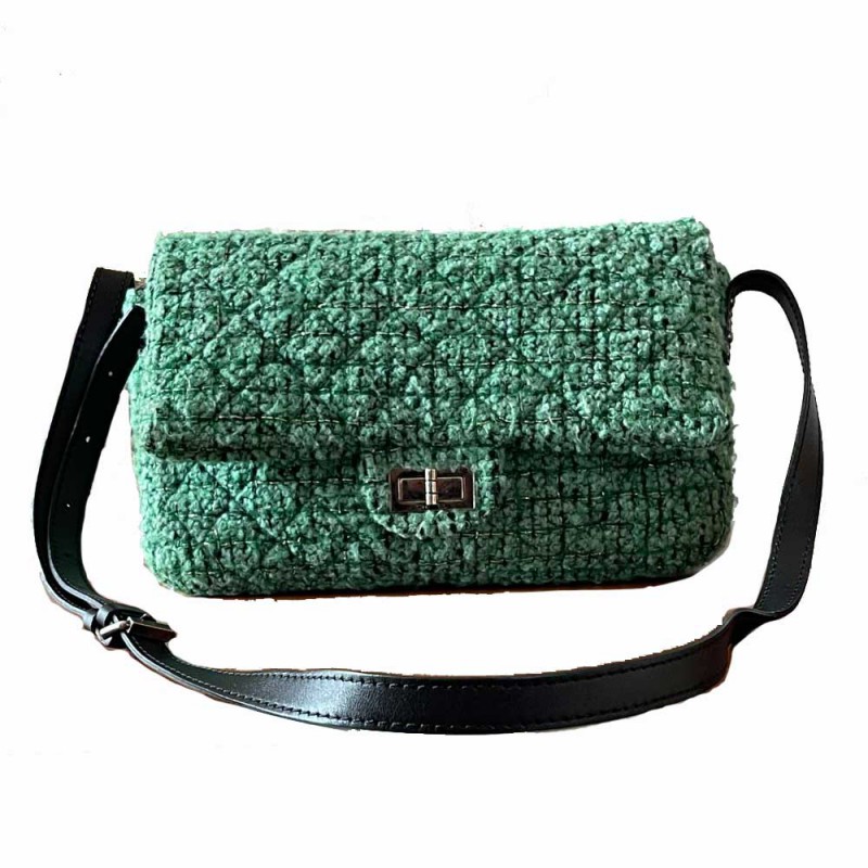 CHANEL  1994 Classic Flap Handbag Medium Green Tweed  AMORE Vintage Tokyo
