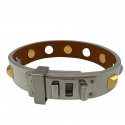 HERMES Medor Bracelet in white leather and two-tone studs