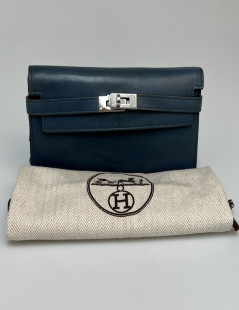 Portefeuille Kelly HERMES cuir bleu