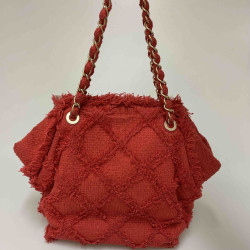 CHANEL coral tweed tote bag