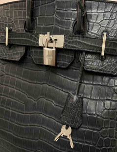 HERMES HAC 40 bag in black crocodile leather