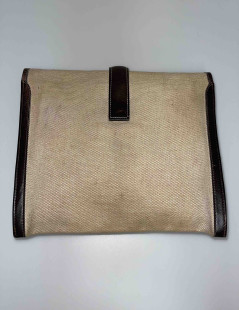 HERMES vintage Jige clutch in canvas and dark brown leather