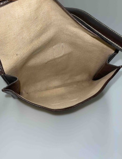 HERMES vintage Jige clutch in canvas and dark brown leather