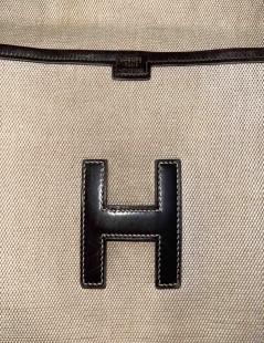 HERMES vintage Jige clutch in canvas and dark brown leather