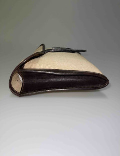 HERMES vintage Jige clutch in canvas and dark brown leather