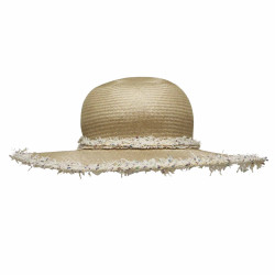 Chapeau CHANEL paille et tweed beige