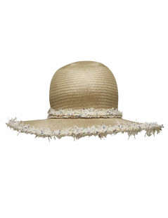 Chapeau CHANEL paille et tweed beige