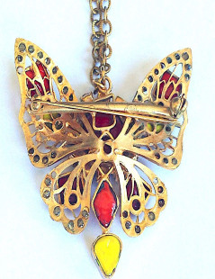 MARGUERITE DE VALOIS couture molten glass and Swarovski crystals butterfly necklace