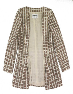 Manteau CHANEL t38 tweed beige et blanc