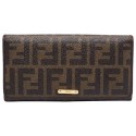 Portefeuille FENDI toile monogram et cuir marron