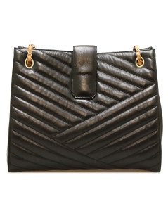 CHANEL two-tone herringbone black tote bag