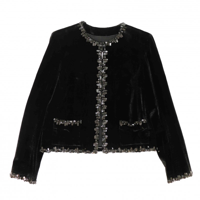 Veste CHANEL T 40 velours noir - VALOIS VINTAGE PARIS